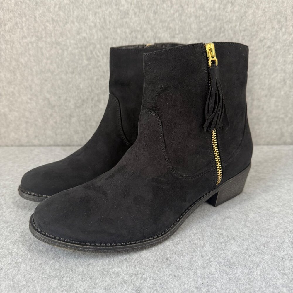 Diba Womens Size 7.5 Black Ankle Boots Booties Gold Side Zipper Low‎ Heel NEW